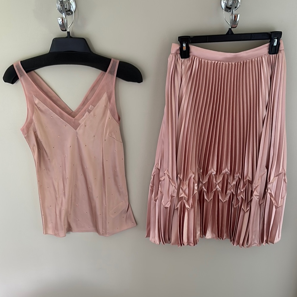 Ted Baker London Pink Silk Tank and Skirt Set, Size 1